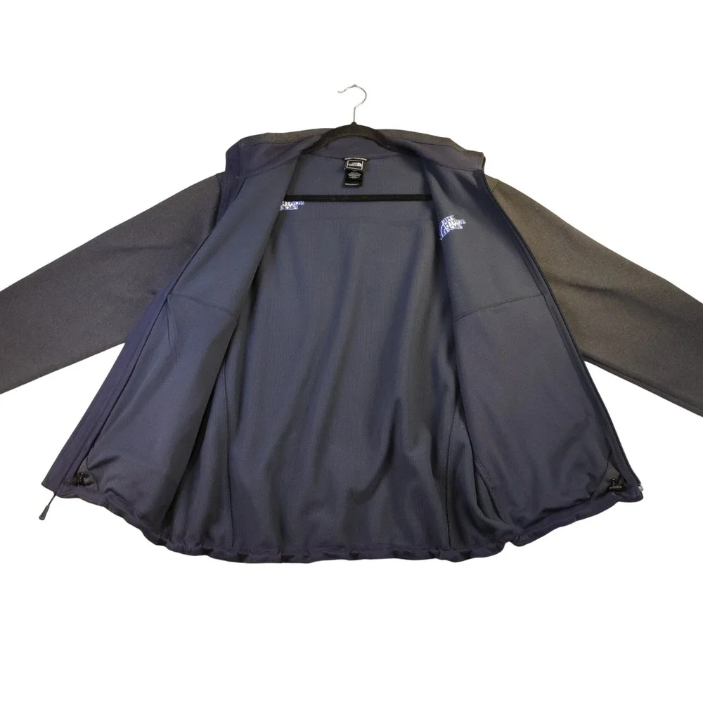 The North Face Mens M Full Zip Softshell Jacket Gray Blue Logo A4C4